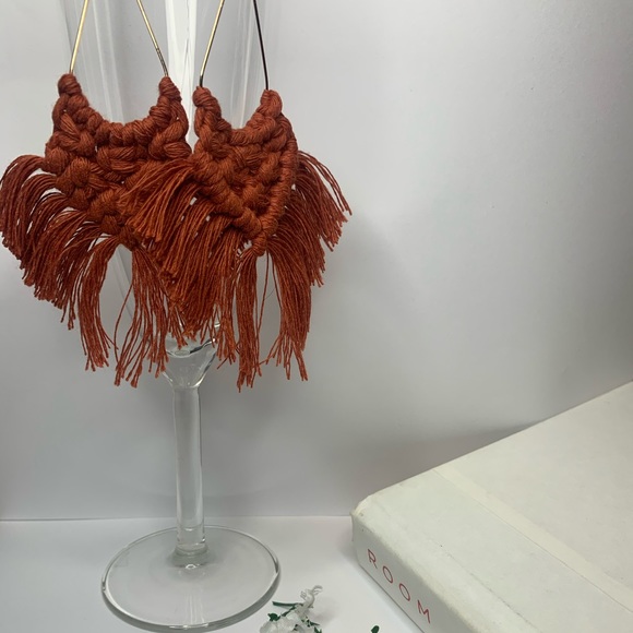 Burnt Orange Macrame Earrings - Picture 2 of 2